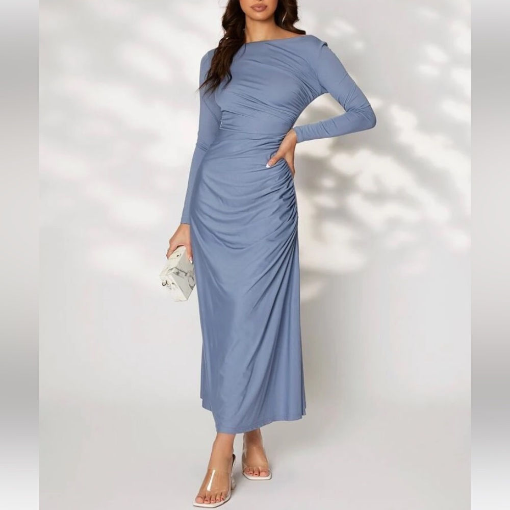 NEW WITHOUT TAGS✨ - Dusty Blue Boat Neck Wedding Guest Dress Size XL(12)